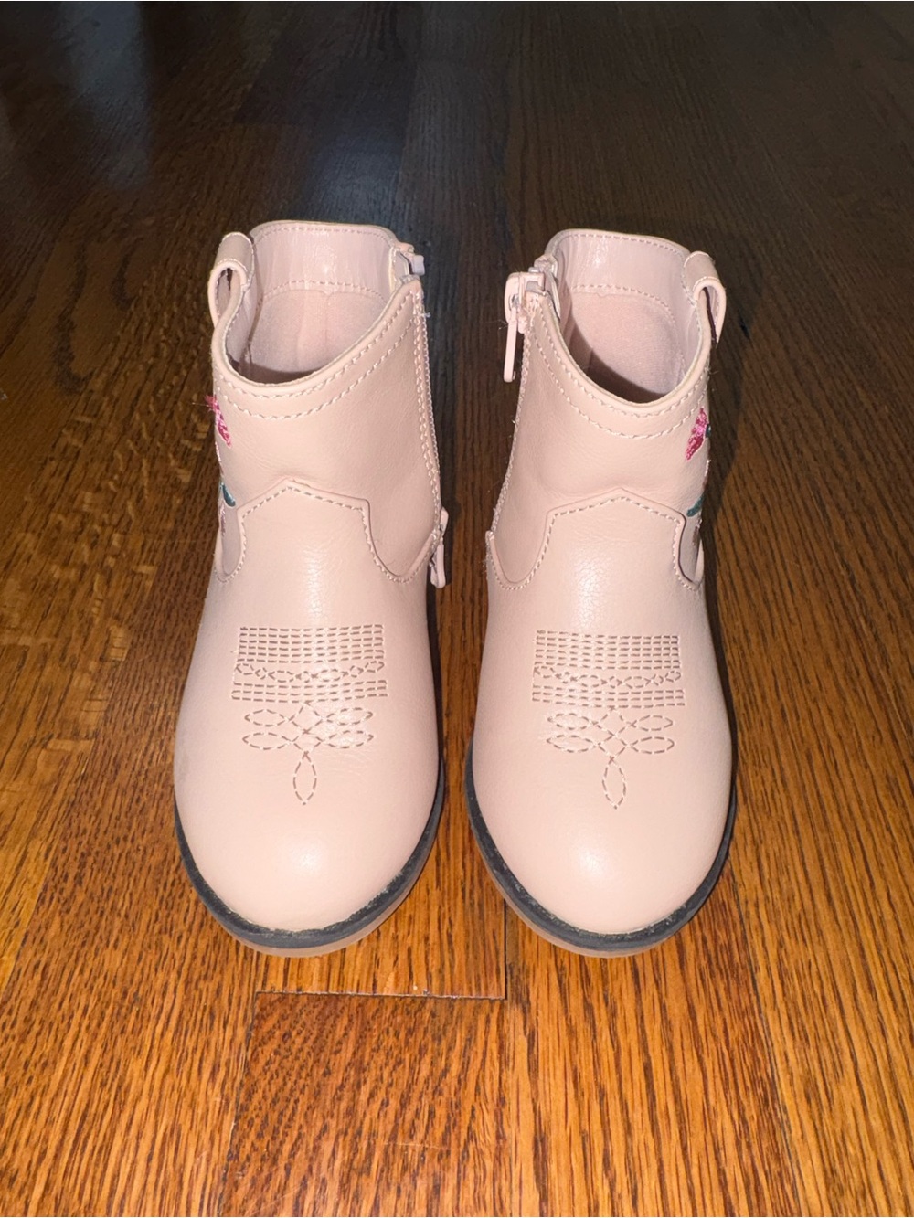 Cat and Jack Pink Ankle Boots with Floral Embroidered Detail 7